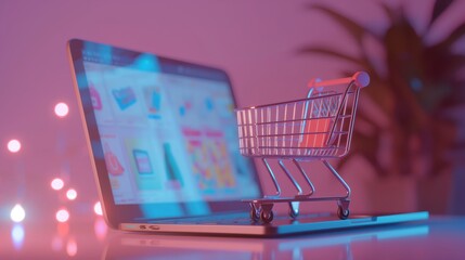 Digital Shopping Cart on Laptop created by ai