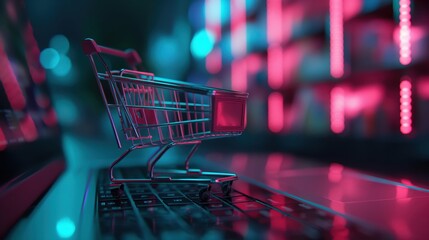 Digital Shopping Cart on Laptop created by ai