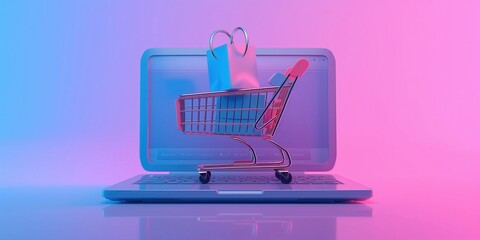 Digital Shopping Cart on Laptop created by ai