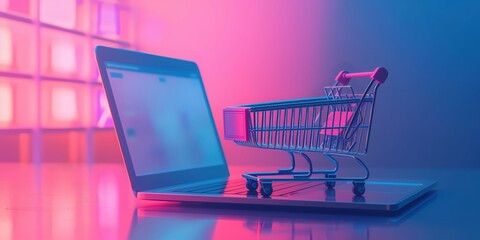 Digital Shopping Cart on Laptop created by ai