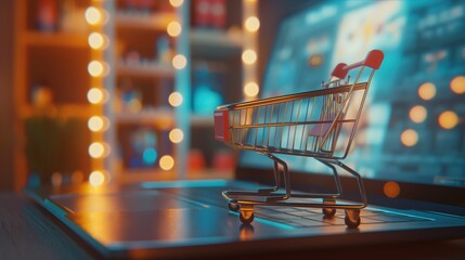 Digital Shopping Cart on Laptop created by ai