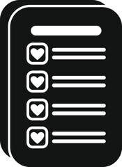 Poster - Black and white icon of a smartphone displaying a wish list with hearts, perfect for illustrating online shopping for valentine's day