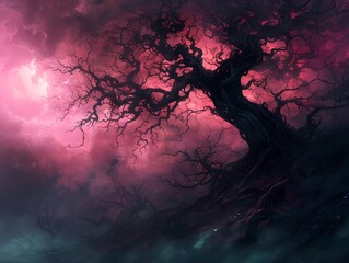 Poster - halloween background with big tree