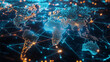 © AIrina - Blue and orange digital world map with network lines, showcasing global business and technological infrastructure
