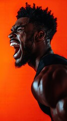 Wall Mural - Close up portrait of athlete African American sporty man isolated on vibrant background