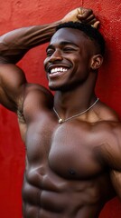 Wall Mural - Close up portrait of athlete African American sporty man isolated on vibrant background