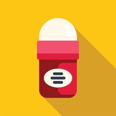 Wall Mural - Red deodorant stick with white cap on a yellow background with a long shadow