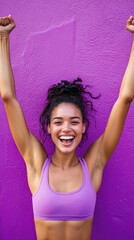 Wall Mural - Energetic sporty portrait of athlete woman on vibrant background