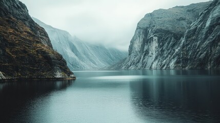 Wall Mural - Misty Fjord Landscape.