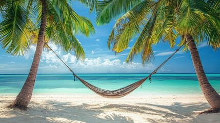 Poster - Hammock Between Palm Trees on a Tropical Beach.