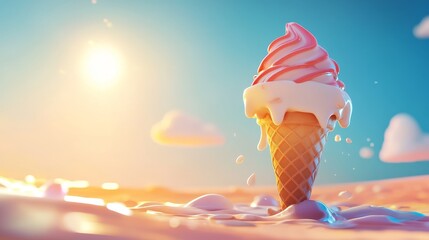 A cartoon ice cream melting under the summer sun