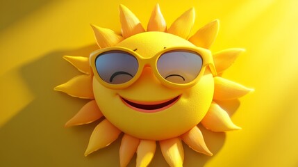 A cheerful cartoon sun with sunglasses and a smile