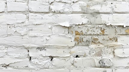 Wall Mural - A close-up of an old white brick wall with chipping paint, revealing layers of history