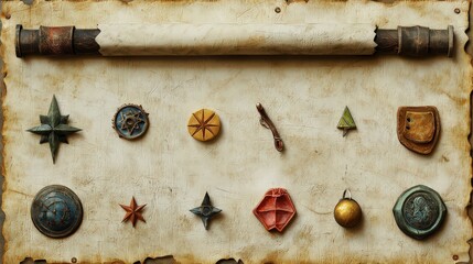 Poster - Antique Symbols and Ornaments on Parchment.