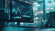 © Arti - AI-driven stock trading tool, analyzing data, on a large monitor, soft desk lighting