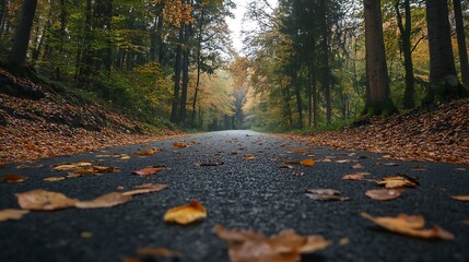 Sticker - Autumnal Forest Road in Fog