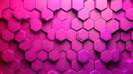 Wall Mural - Hexagonal tiles, in gradient shades of pink and purple, with a 3D effect, bright ambient lighting