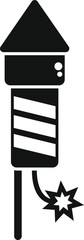 Sticker - Simple black and white vector icon of a firework rocket standing upright, with its wick burning