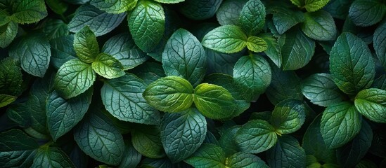 Wall Mural - Close-up of Lush Green Mint Leaves