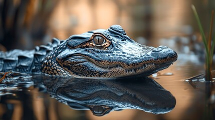 Wall Mural - Young alligator resting in a swamp with eyes open