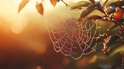 Wall Mural - delicate spider web adorned with dew drops