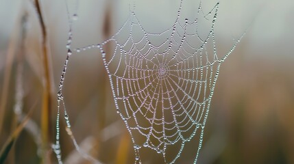 Wall Mural - delicate spider web adorned with dew drops