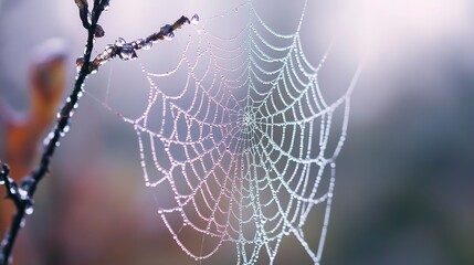 Wall Mural - delicate spider web adorned with dew drops