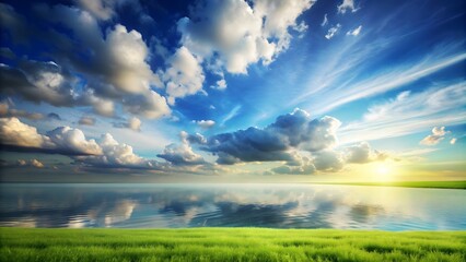 Serene landscape featuring a vast expanse of sky space , peaceful, tranquil, landscape, nature, horizon, serene, calm, vast, peaceful