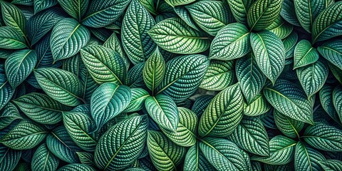 Wall Mural - Close up of intricate green leaves pattern, nature, foliage, organic, lush, vibrant, abstract, texture, botanical