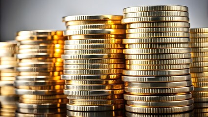 Close-up of a stack of shiny coins , money, finance, wealth, savings, currency, investment, banking, economy, business