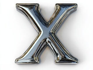 Shiny chrome letter X isolated on white background.