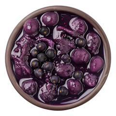 Wall Mural - Top view bowl of brazilian frozen acai berry isolated on transparent white background, clipping path