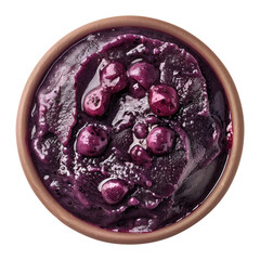 Wall Mural - Top view bowl of brazilian frozen acai berry isolated on transparent white background, clipping path