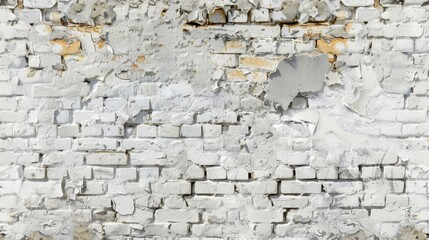 Wall Mural - A rustic old white brick wall with visible signs of decay, offering a unique and vintage appeal.