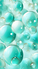 Green Soap Bubbles on Blue Background, Abstract Image, Texture, Pattern, Wallpaper, Cover and Screen of Smartphone, Cell Phone, Computer, Laptop, 9:16 and 16:9 Format