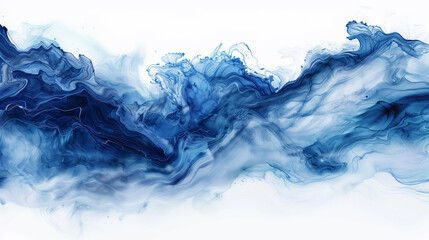 Wall Mural - Abstract blue ink smoke swirling in water against white background