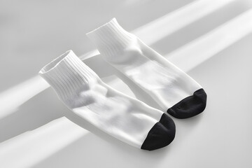 Stylish white ankle socks with black toes on a minimalist backdrop under natural light. Ideal for those seeking modern, neat, and simple footwear that is comfortable and fashionable