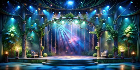 Enchanting stage set with magical lighting creating a mystical ambiance , stage, set, lighting, magical, ambiance