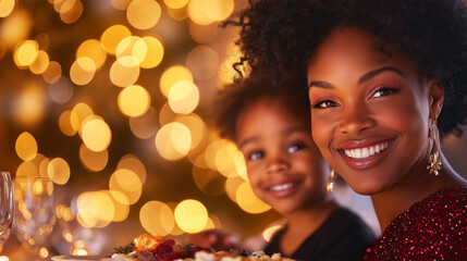 A happy family having dinner at Christmas time. Candid natural view.