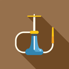 Sticker - Blue hookah standing with long shadow on brown background, modern flat design icon