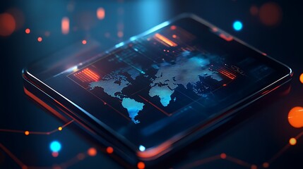 Aufkleber - Digital World Map with Mobile Commerce Icons and Global Connectivity