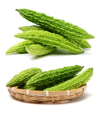 Canvas Print - Bitter melon , Bitter gourd on white background