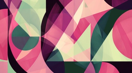 Sticker - Abstract geometric shapes in pink, green, and black on a black and white patterned background Beauty of Contrasting Colors and Patterns for Modern Art and Design Concepts