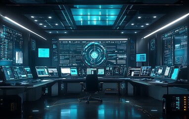 Leinwandbilder - Futuristic Control Room for Managing Identity Verification Systems with Real-Time Data