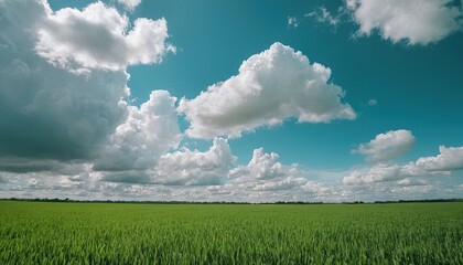 Wall Mural - Digital composition of green meadow and blue sky
15