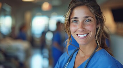 Canvas Print - Smiling Female Doctor Exuding Confidence in Hospital Environment