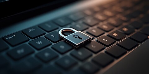 Wall Mural - A businessman shows a lock icon to protect data and secure internet access. The concept of cybersecurity and network defense.