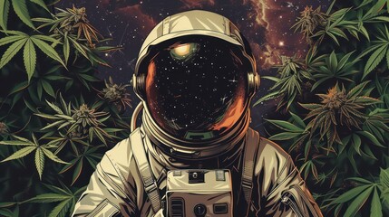galactic high: astronaut-inspired cannabis streetwear t-shirt design, print-ready