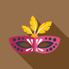 Sticker - Pink carnival mask with feathers is lying on the table, festival and celebration concept