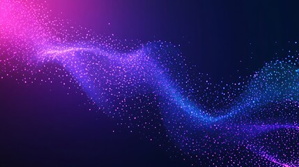 abstract blue and pink wave with glowing particles on dark background.